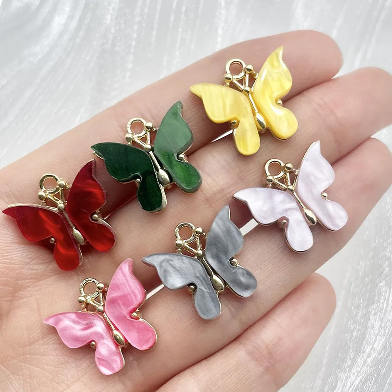 

10Pcs 18*17mm Colourful Acrylic Butterfly Charm For Jewellery Making Diy Necklace Earrings Bracelet Pendant Keychain Accessories