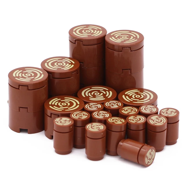 Marumine MOC Assembly Tile Round With Tree Stump Wood Grain Pattern Brick 14769pb196 98138pb042 Building Block Accessories Parts 5