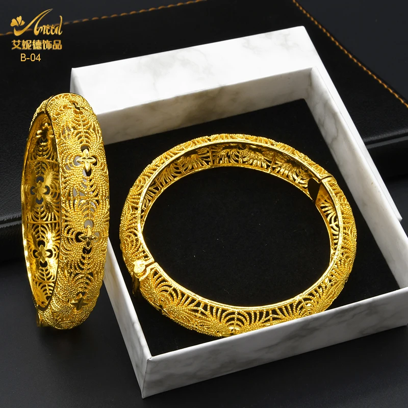 24K Gold Color Bracelets For Women Luxury Jewelry Designers Indian Bangles African Arabic Wedding Bridal