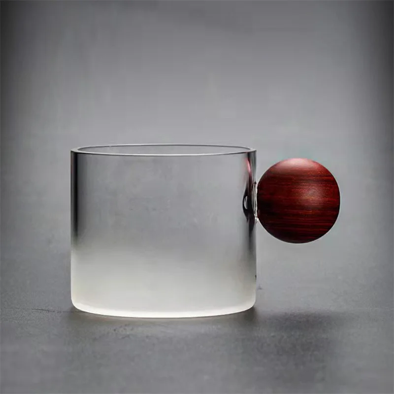 Cloud and Mist Frosting 80ml Small Kung Fu Tea Cup With Wooden Bead Handle Heat Resistant Glass Teacup Tasting Sake Wine Cup