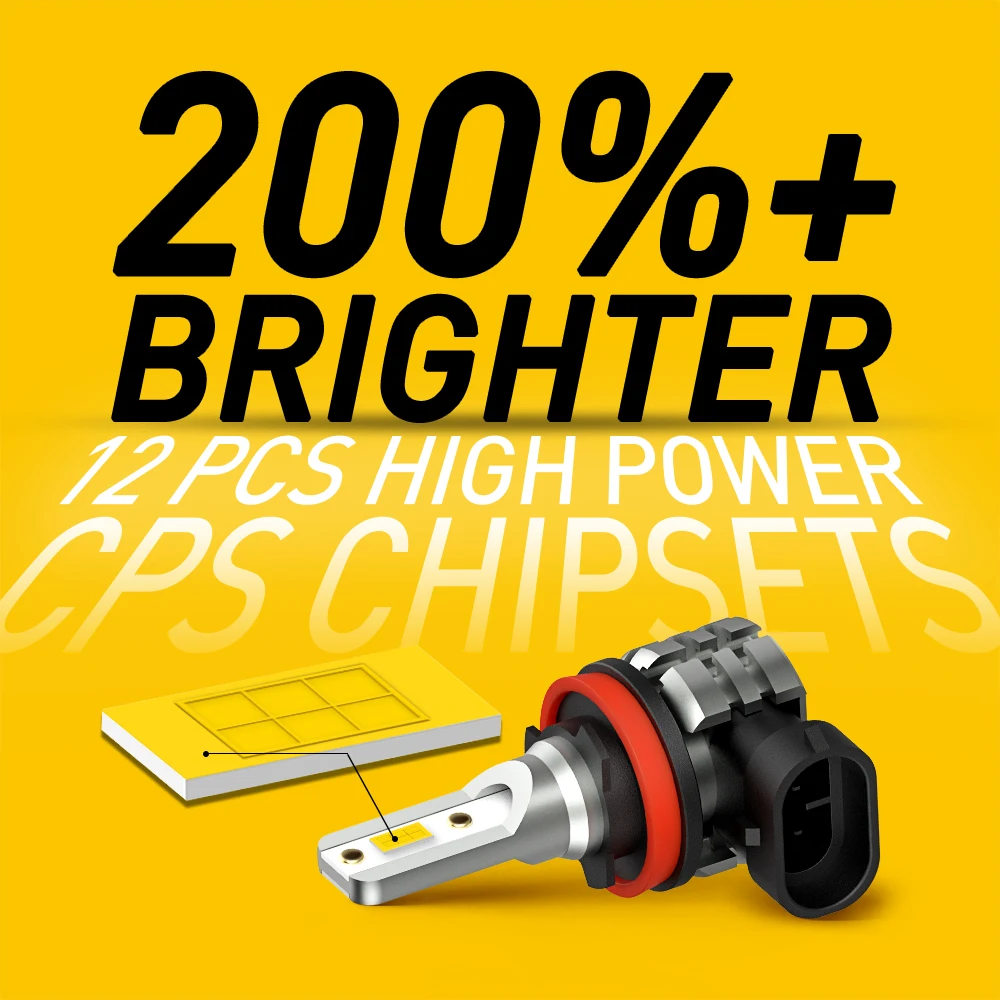 2개 AUXITO H8 H11 LED 안개등 전구 H9 H16JP LED 팬리스 3000K 앰버 옐로우 자동차 주간 주행등 6500k 화이트 12V