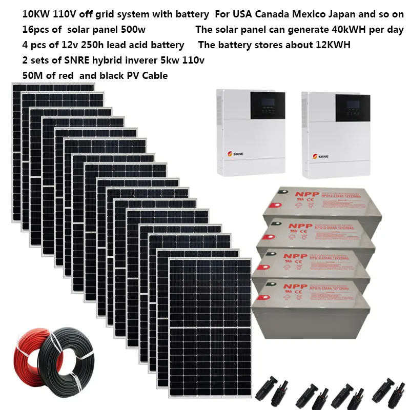 Sistema Solare Completo 10000W 10Kw 220V 110V Pannello Solare 500W Off Grid Inverter Ibrido Casa Villa Farm 8Hp Riscaldatore Casa Piscina