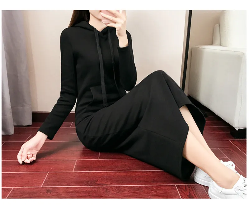 Felpa con cappuccio di media lunghezza Abito pullover slim fit a maniche lunghe autunno inverno da donna 6