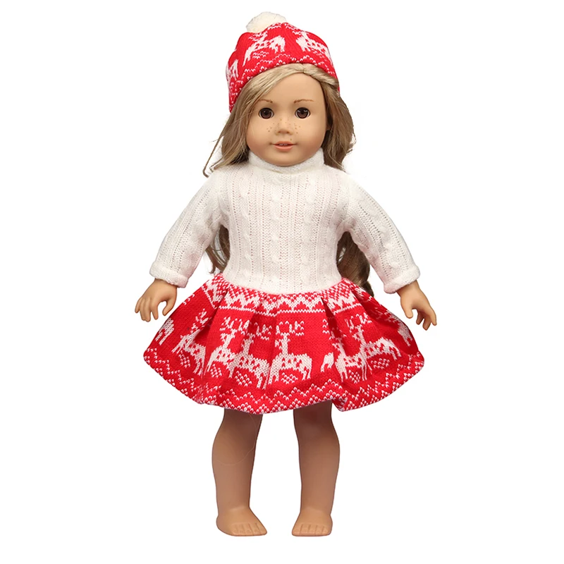 Red Color Doll Clothes Set For 43cm Baby New Born Doll Christmas Dress Suit Pair Necklace For American 18 Inch Girl&OG Dolls Toy