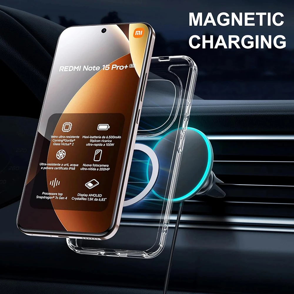 Magnetic Hybrid Shockproof Clear Case - Enhanced Protection with Hard PC and Soft Silicone Elements