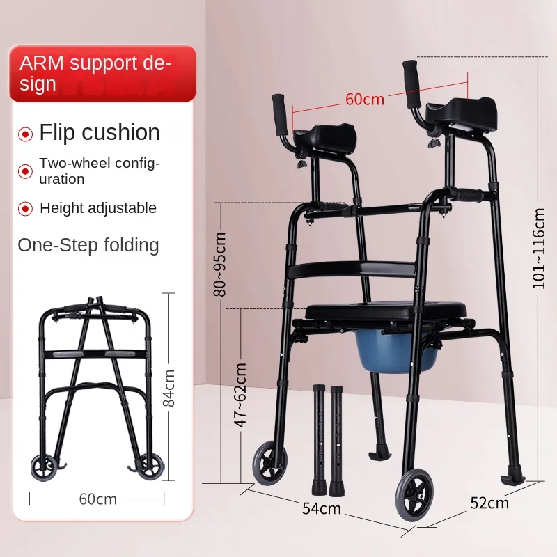 Folding Standard Platform Walker with 5’’ Wheels Removable Padded Armrests 300lbs with Arm Support for Senior Handicap Disabled 6