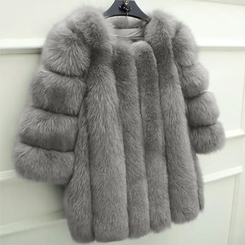 Fake Fox Fur Coat Silver Fox Fur Coat Women Winter White Long Sleeve Fluffy Jacket Outerwears Lady Fashion Jaqueta Feminina 2023