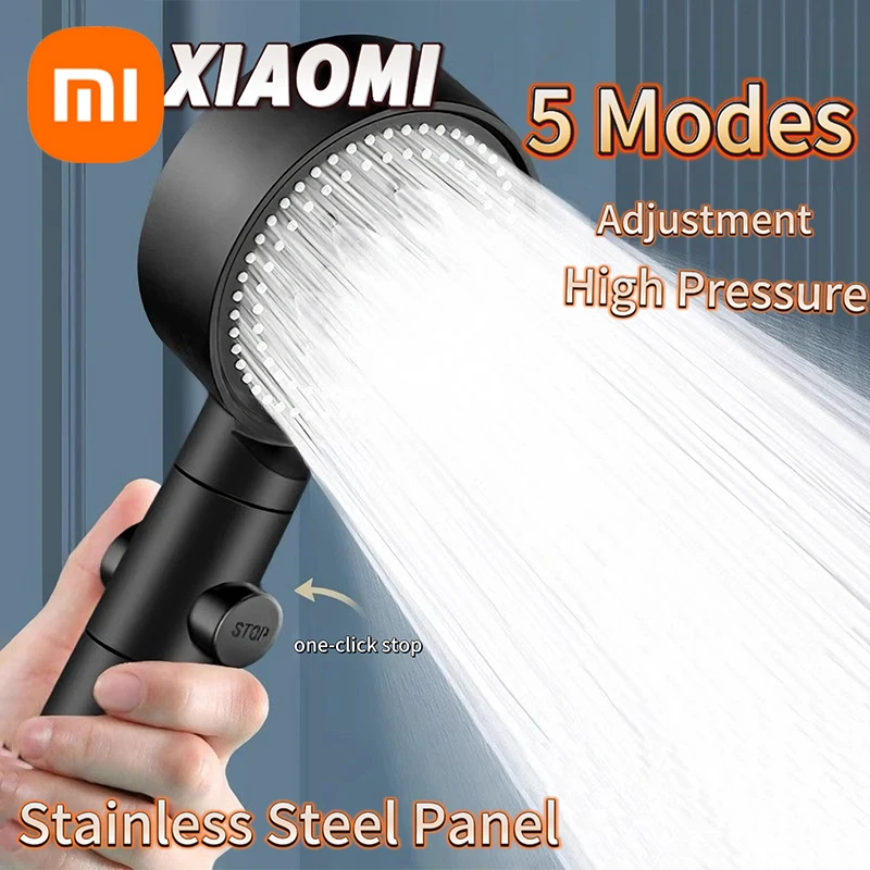 Xiaomi 5 Mode Adjustable High Pressure Shower One-key Stop Water Massage Shower Head Water Saving Black Shower Bathroom Parts 2