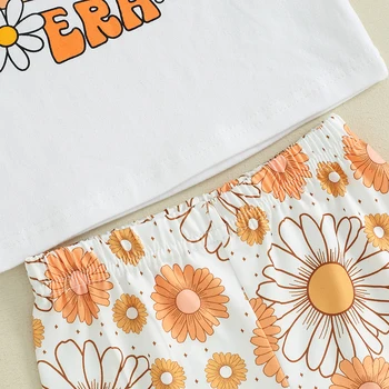 Toddler Kids Baby Girls Summer Clothes Letter Floral Print Short Sleeve T-shirts+Flare Pants Children Holiday Beach Clothing 5