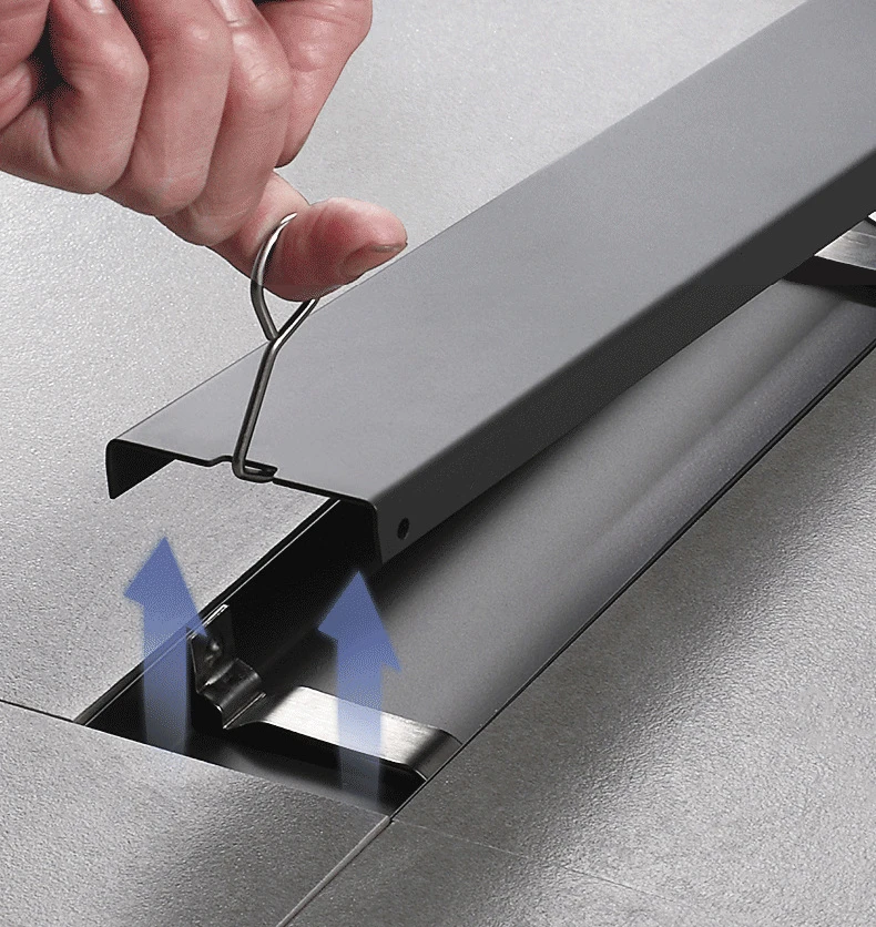 Description Picture 5 of itemInvisible Floor Drain 304 Stainless Steel Rectangle Anti-odor Bath Shower Tray Long Drainage Linear Floor Drains Cover Brushed