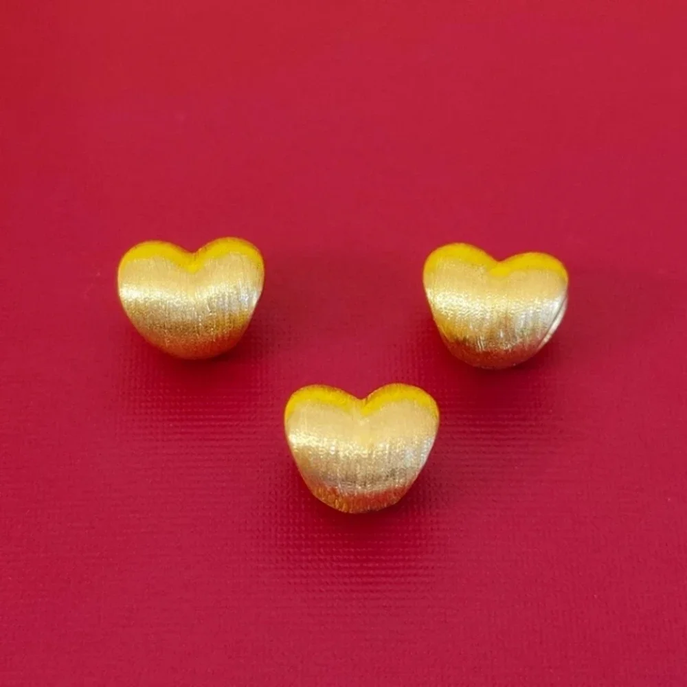 

1PCS Real Pure 999 24K Yellow Gold Bead Lucky Men Women 3D Satin Heart Pendant 0.5-0.6g