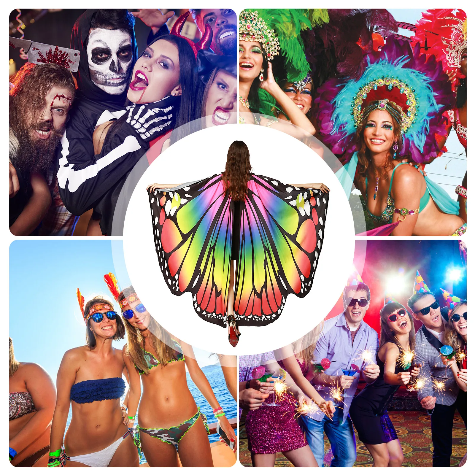Halloween Butterfly Wings Costume Butterfly Shawl Double Side Printed Fairy Cape Festivals Carnival Cosplay Performance