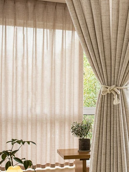 Rifornimento della fabbrica Natura Tenda di lino in stile coreano giapponese Soggiorno Camera da letto Vestazione trasparente con drappo trasparente in garza rifinita 1
