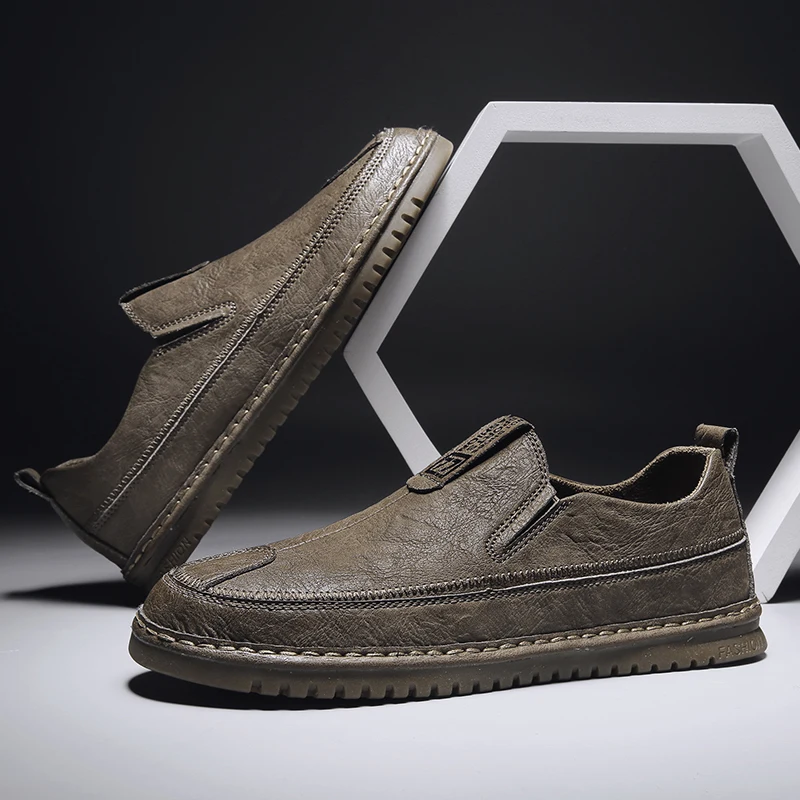 

High Quality Fashion Light Business Leather Shoes Autumn New Casual Mens Shoes Hand-sewn Solid Color Non-slip Soft Sole Shoes 44