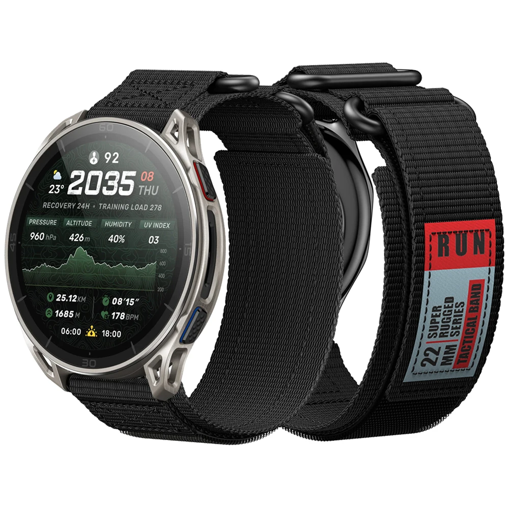Enhanced Sports Nylon Strap with Double Loop Buckle - 22mm Braided Wrist Band