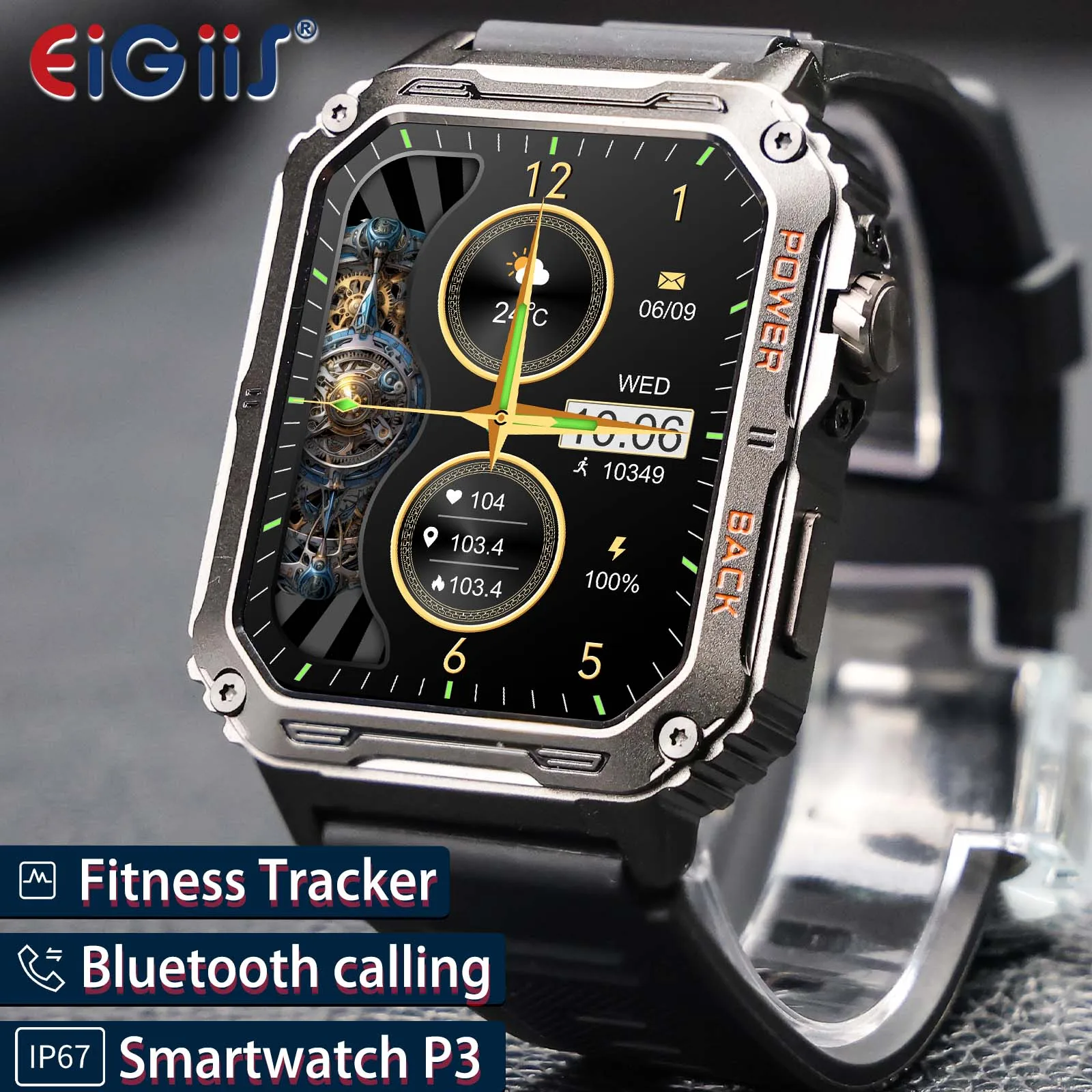 

EIGIIS Smart Watch Men Sport 1.91" P3 Fitness Tracker Bluetooth Call Heart Rate Blood Pressure IP67 Waterproof Sleep Analysis