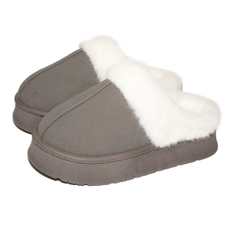 Warm Thicken Plush Winter Slippers Women Outdoor Thick Sole Non Slip Cotton Slides Woman Plus Size 45 Plush Snow Boots Female