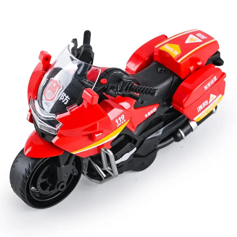 1Pcs Inertia Police Motorcycle Toy Car, Durable Fire Rescue Vehicle for Boys - Push & Go Action Figure Ride