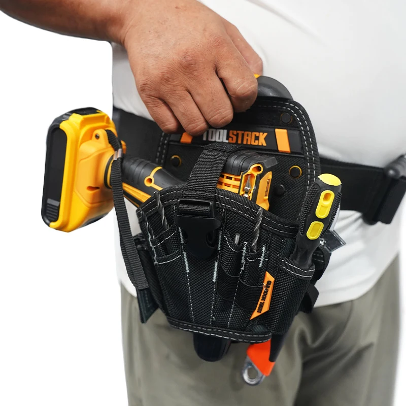 TOOLSTACK Large Drill Holster Pouch Bit Pouch Tool Belt Hand Electric Drill Belt Bag Portable Waist Tool Bag Storage Toolkit