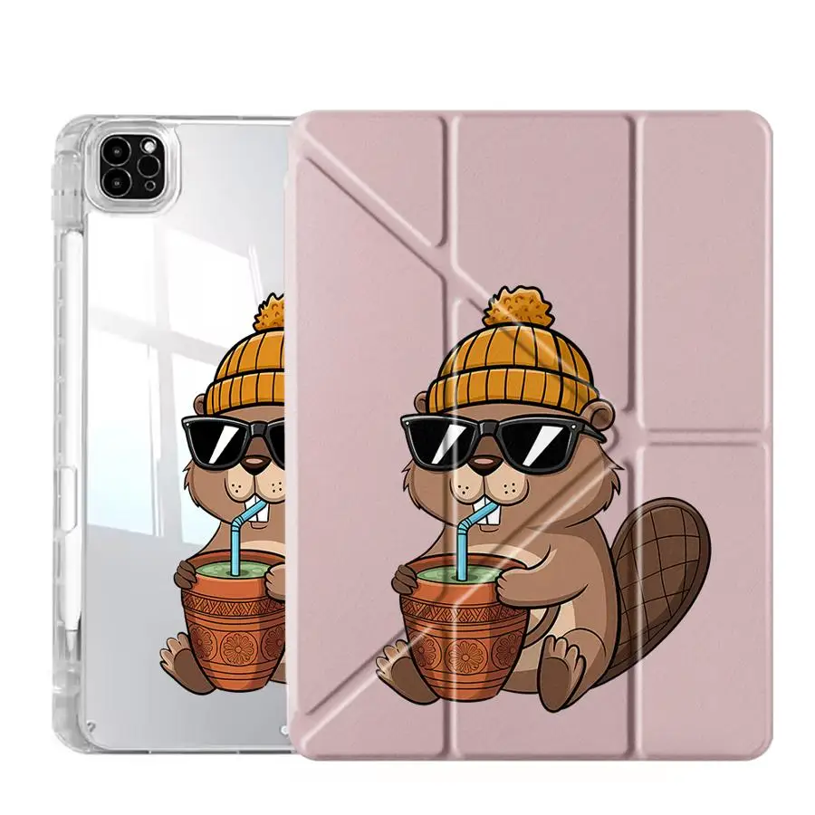Coffee Bear Beaver Holder Cover Tablet Case - Y-Fold Design
