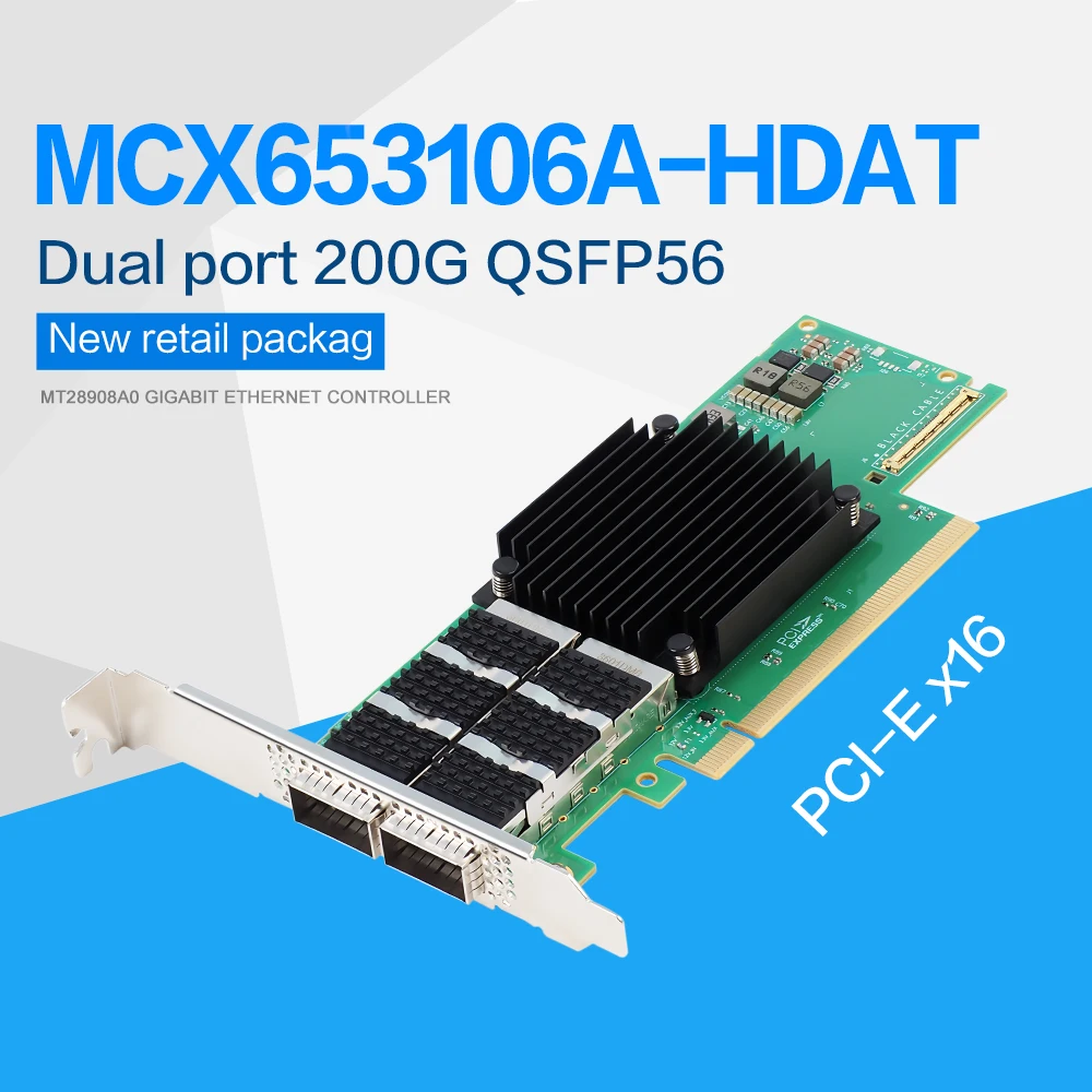 새로운 200GbE Mellanox ConnectX-6 MCX 653106 A-HDAT InfiniBand/이더넷 어댑터 HDR IB 네트워크 카드 2*QSFP56 포트, PCIe 4.0*16