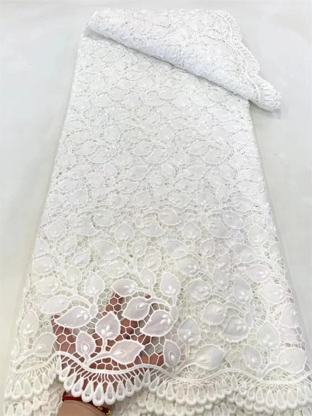 

White Lace Fabric Nigerian Fabric 5yards Embroidery Tulle Cotton Wedding Party Dress African Guipure Luxury Fabric 5 Yards A29-2