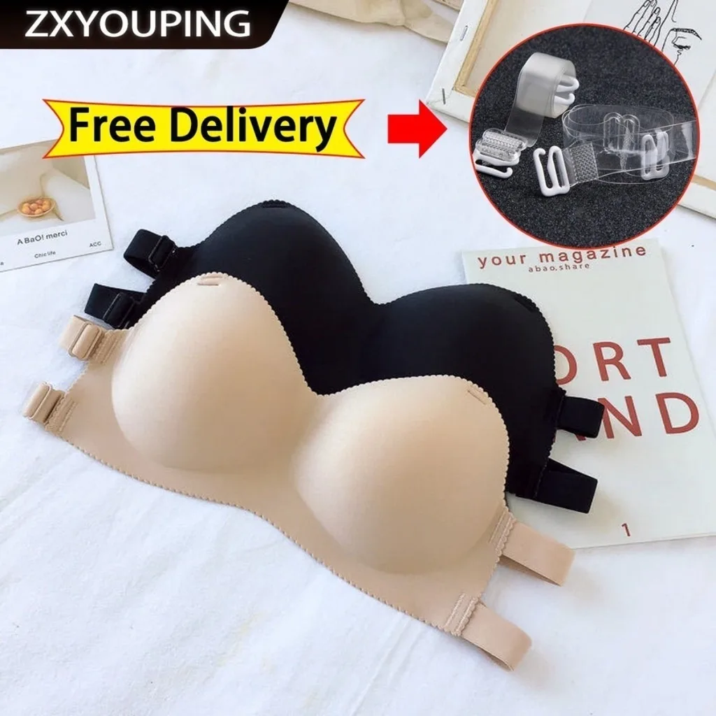 ZXHOUPING Women Invisible Bra Seamless Strapless Push Up Bra Backless Bra(Free Size)(Free Strap) 1