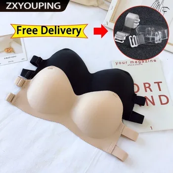 ZXHOUPING Women Invisible Bra Seamless Strapless Push Up Bra Backless Bra(Free Size)(Free Strap) 1