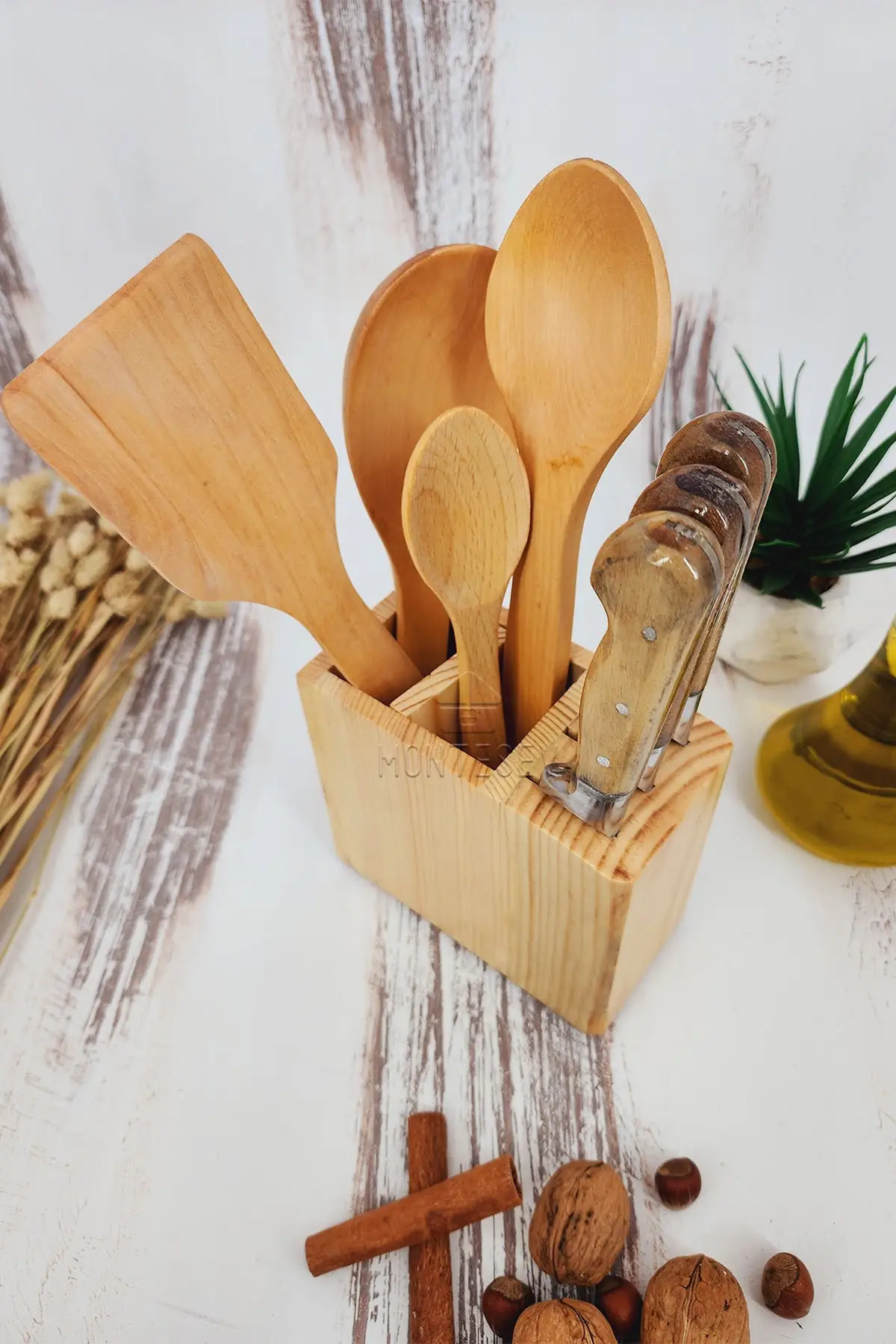 NEW! 8-Piece Wooden Utensil Set with Holder