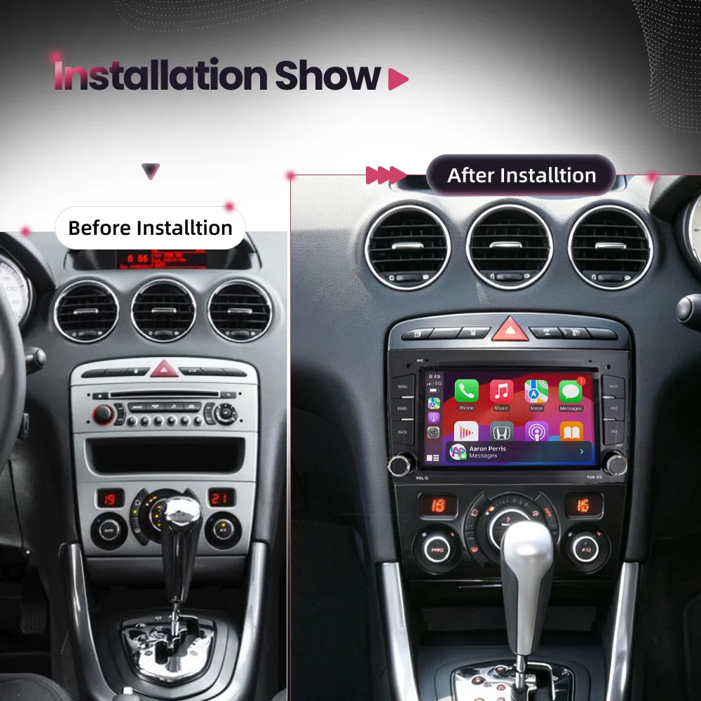 BONROAD Radio con pantalla táctil Linux de 7 pulgadas para coche Peugeot 408 2010-2012, reproductor multimedia de vídeo para coche Peugeot 308 SW RZC T7 2007-2013 con Carplay inalámbrico, Android Auto, RDS, DSP, Mirrorlink 4
