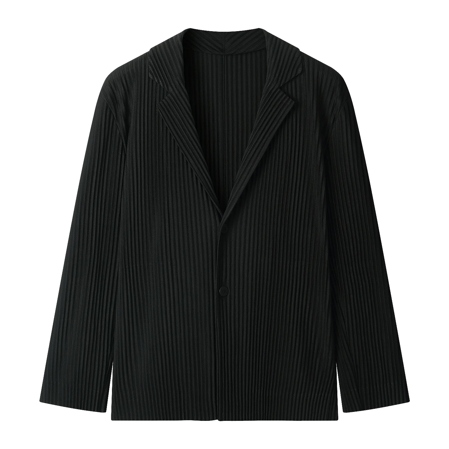 Pleated Blazer Jacket  miteigi Men’s Miyake Suits Ribbed Stretch Fabric Slim Fit Coats Casual Japanese Style Blazers for man in black Mens single button notched collar petite plus size fashion outerwear