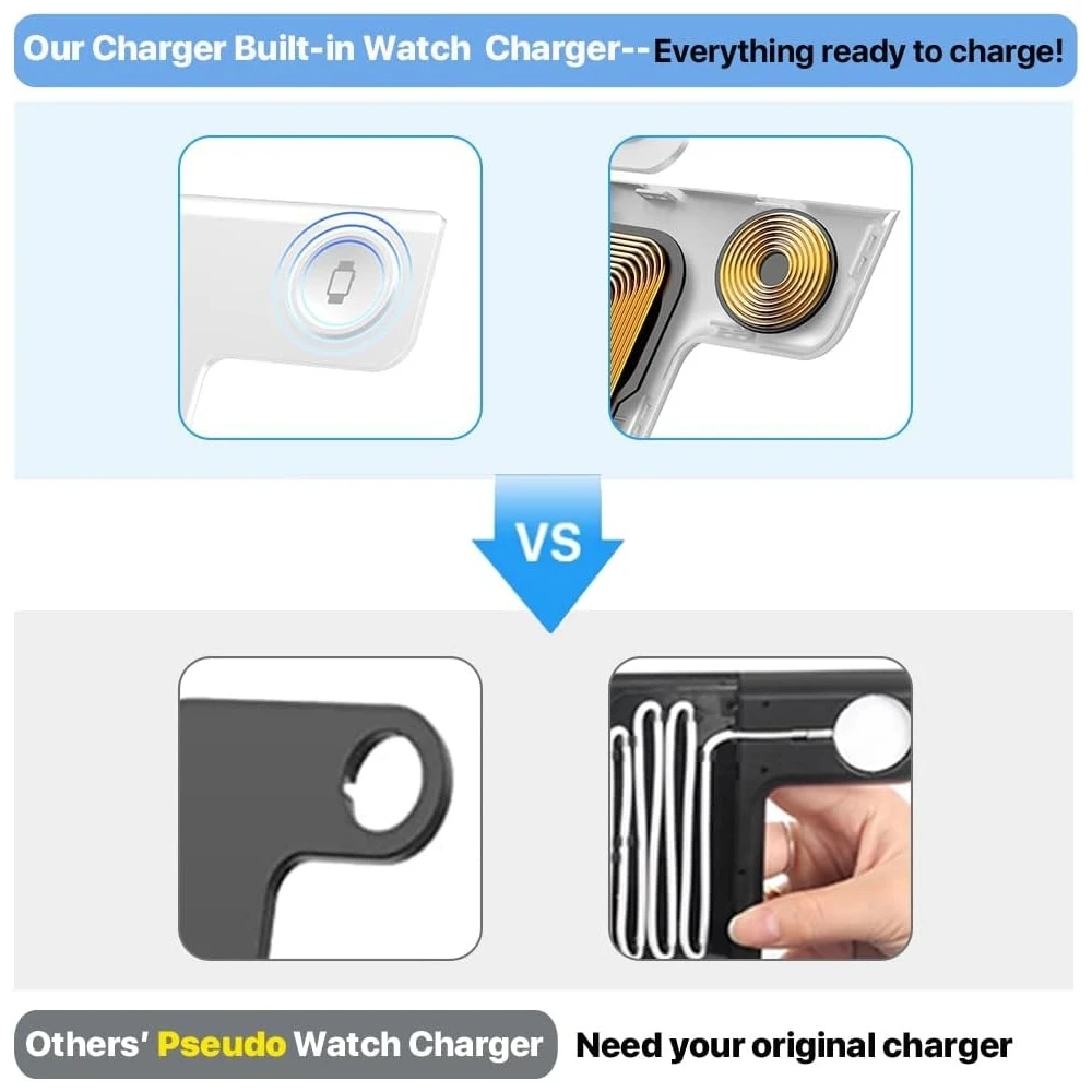 3 in 1 Fast Charging Dock Station Foldable Wireless Charger Stand For iPhone 14 13 12 11 XS XR X 8 Apple Watch 8 SE Airpods Pro