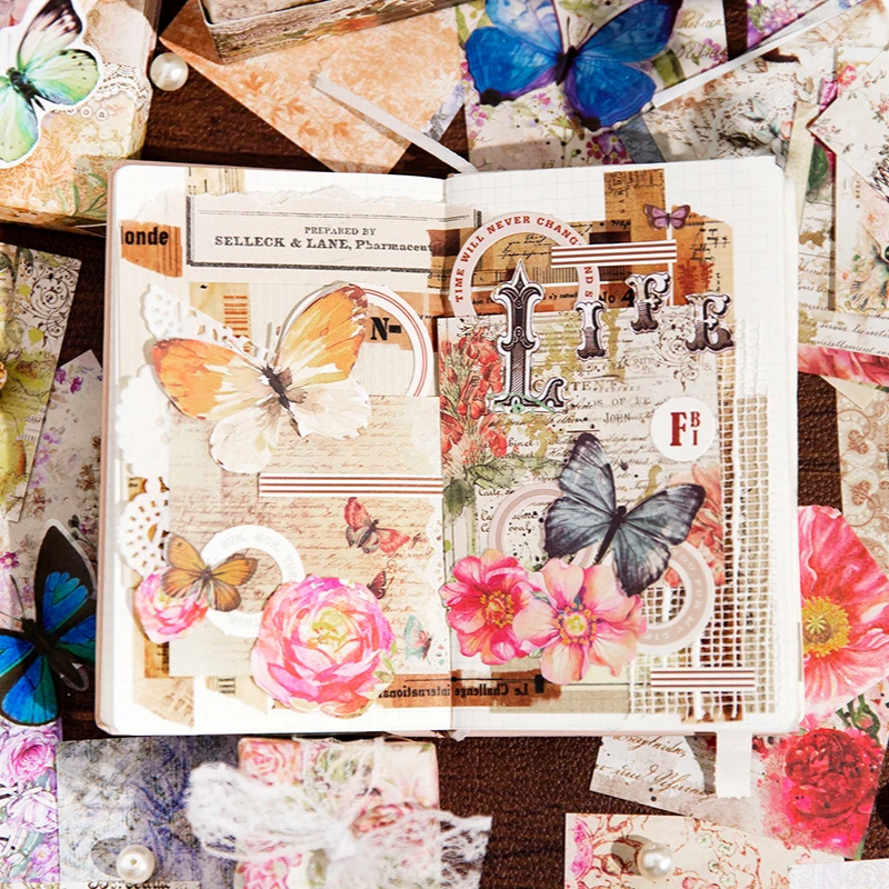 200 개/갑/팩 꽃 재료 메모 용지 세트 DIY Scrapbooking 학교 용품 장식 정크 저널 마킹 편지지 노트 용지