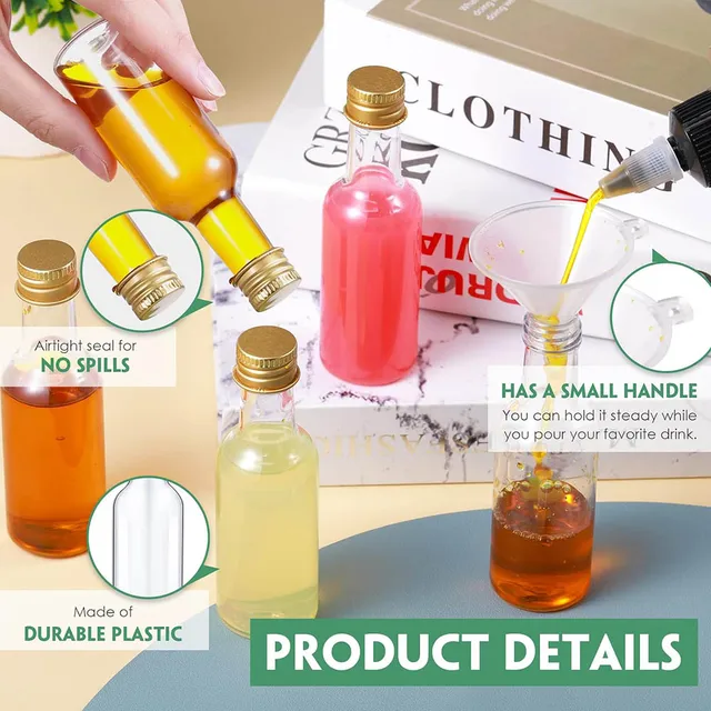 Mini botellas de Alcohol de plástico de 1,7 oz, juego de botellas de licor, Mini botellas de Alcohol de plástico con tapas, embudos, etiquetas Kraft para fiesta - Imagen 3