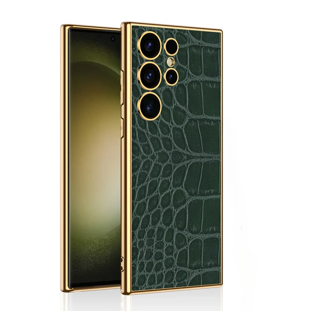 

Slim Electroplate Plastics Crocodile Pattern S24 Phone Case for Samsung Galaxy S24 Ultra Plus Protective Shockproof Shell Cover