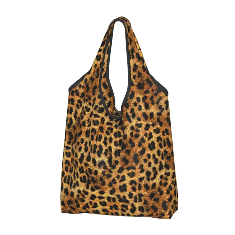 

Custom Leopard Pattern Texture Shopping Bags Women Portable Large Capacity Groceries Cheetah Camouflage Tote Shopper Bags