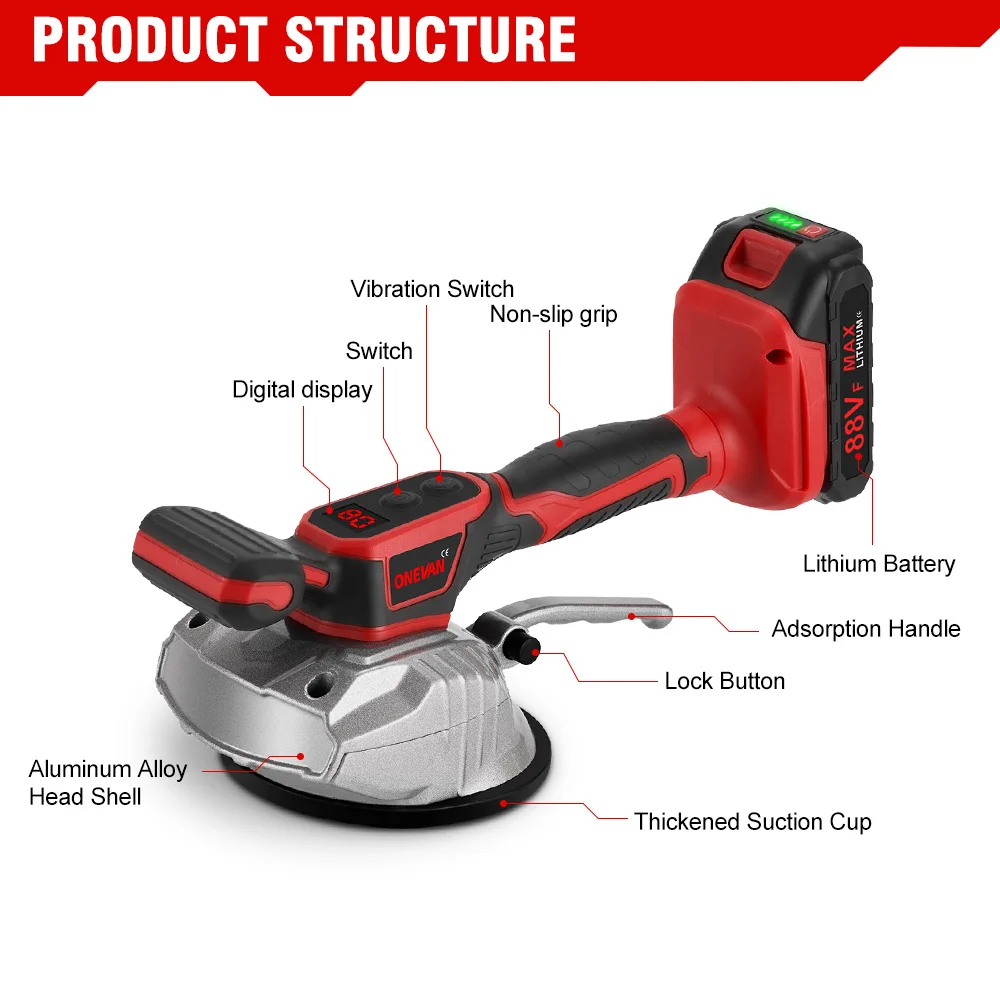 Tiling machine 200KG Tiling Tiles Machine Tiles Vibrator Suction Cup 8 Gear Floor Vibrator Leveling Power Tool for 21V 18V Battery