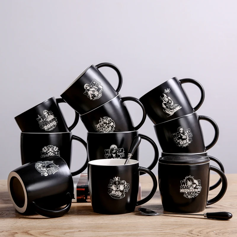 

Cartoon coffee cup ceramic pizza cup with lid spoon