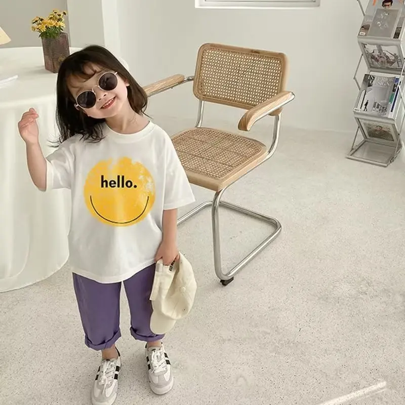 

Lazy Summer Women's Versatile Trend Ins Japanese Literary Crewneck T-shirt Casual Harajuku Short-sleeved Children's Clothing