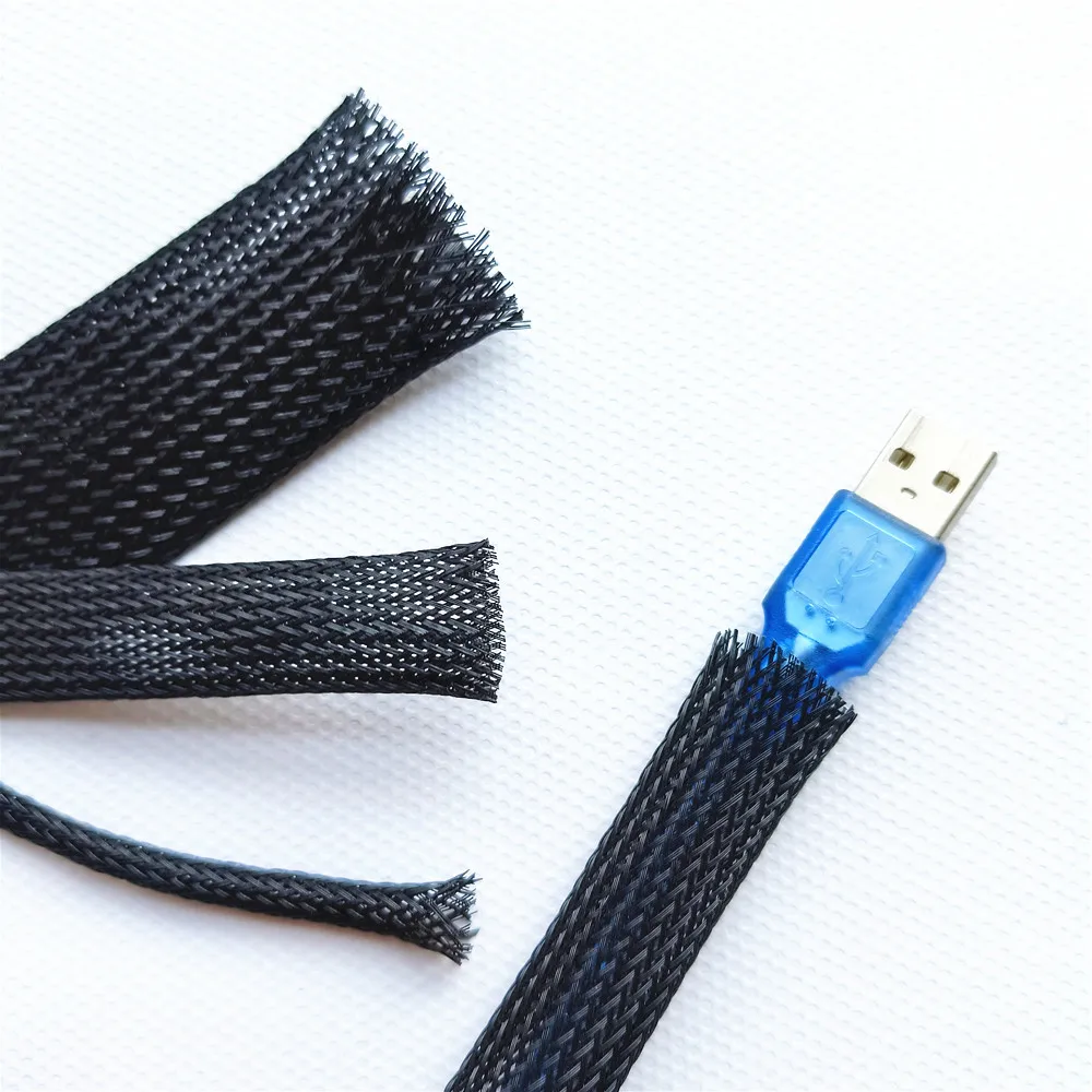 Pipe Insulation Sleeve 3meters/piece Insulated Braided PET Nylon Wire Cable Sleeve Tube Pipe Stretch Sleeving Data Line Protection Flame-retardant Hose