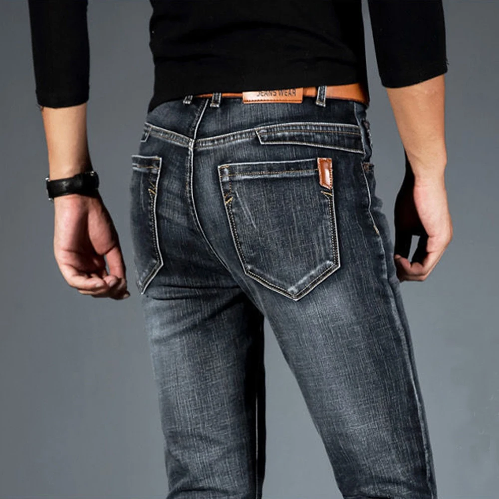 Spring Autumn 2021 Men's Smart Elastic Jeans Business Fashion Straight Regular Stretch Denim Trousers Men Jeans  28-40