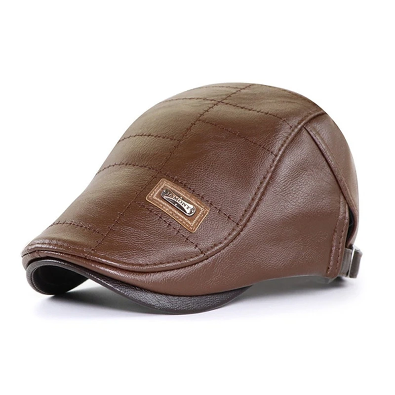 Autumn Winter Men Beret Hat Leather Flat Cap Male Adjustable Fashion Warm Leather Mens Retro Beret Caps beret hat,woolen beret