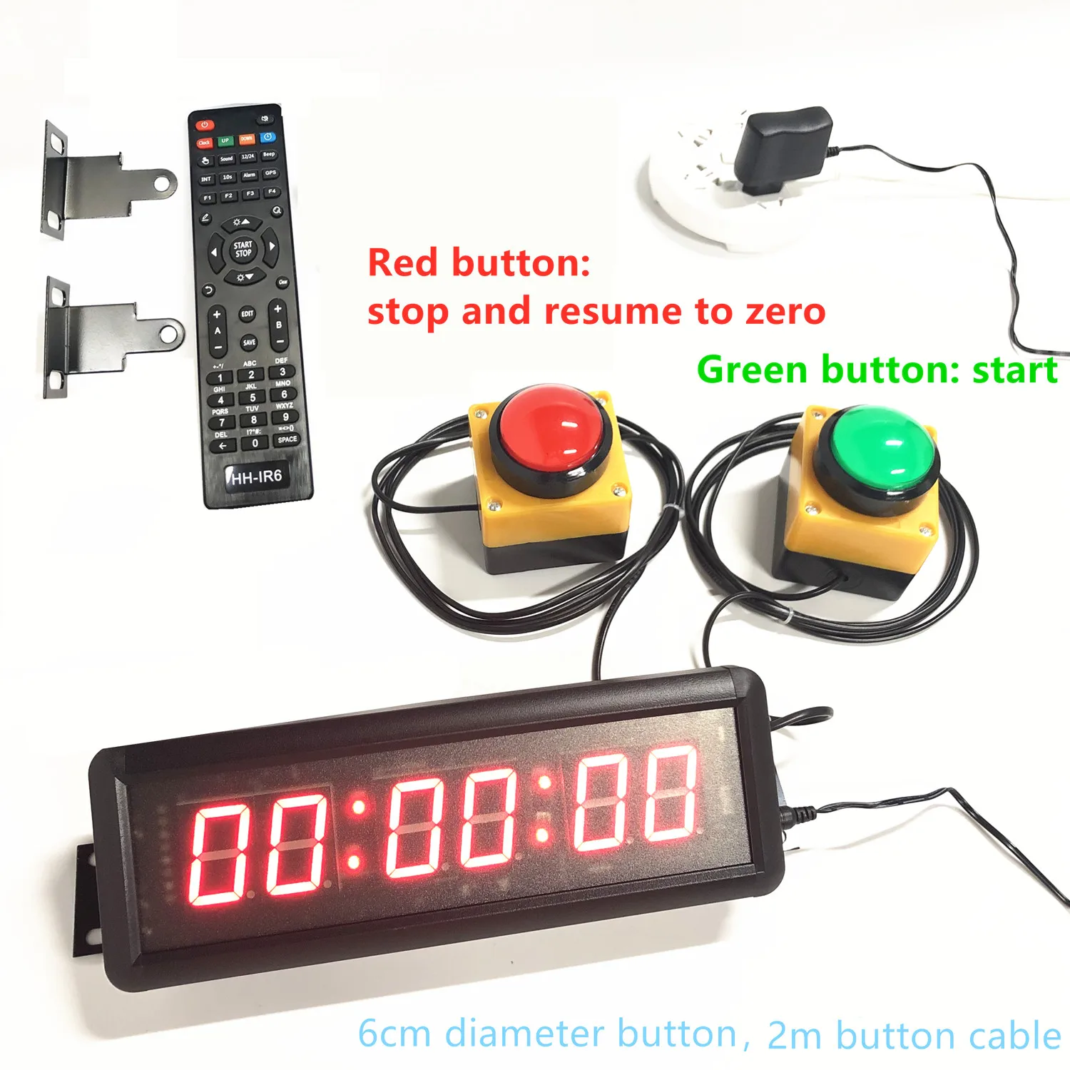 1.5 inch 29cm Button Led Countdown Clock Stopwatch,Line Button Reset，remote Control School Rush Answer Competition Game Timer 