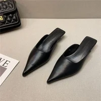 Woman Slippers Pointed Toe Outside Job Sandals Slides Mules Low Heel White Shoes for Women with Comfortable Luxury Korea Style - Image 2