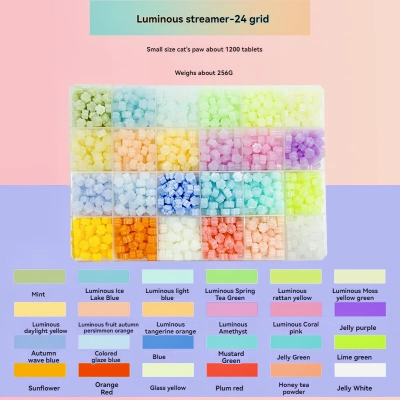 불꽃 왁스 입자 1 상자, 불꽃 왁스 스탬프 헤드 5 개, 꽃 왁스 입자, 도장 왁스 입자, 24 색 중 1 개 