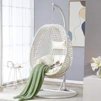 Oversized Rattan Hanging Egg Chair with Stand, Thick Cushion and Frame Outdoor Rocker, for Indoor Outdoor. Comfy Egg Swing Chair 1