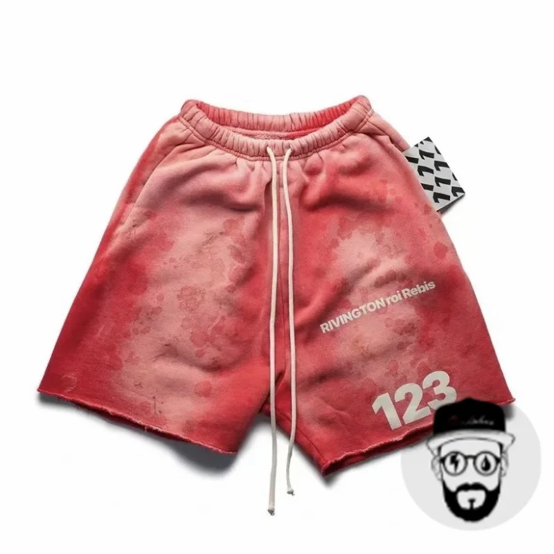 Free shipping heavyweight cotton RRR123 shorts with drawstring casual loose men's sports shorts