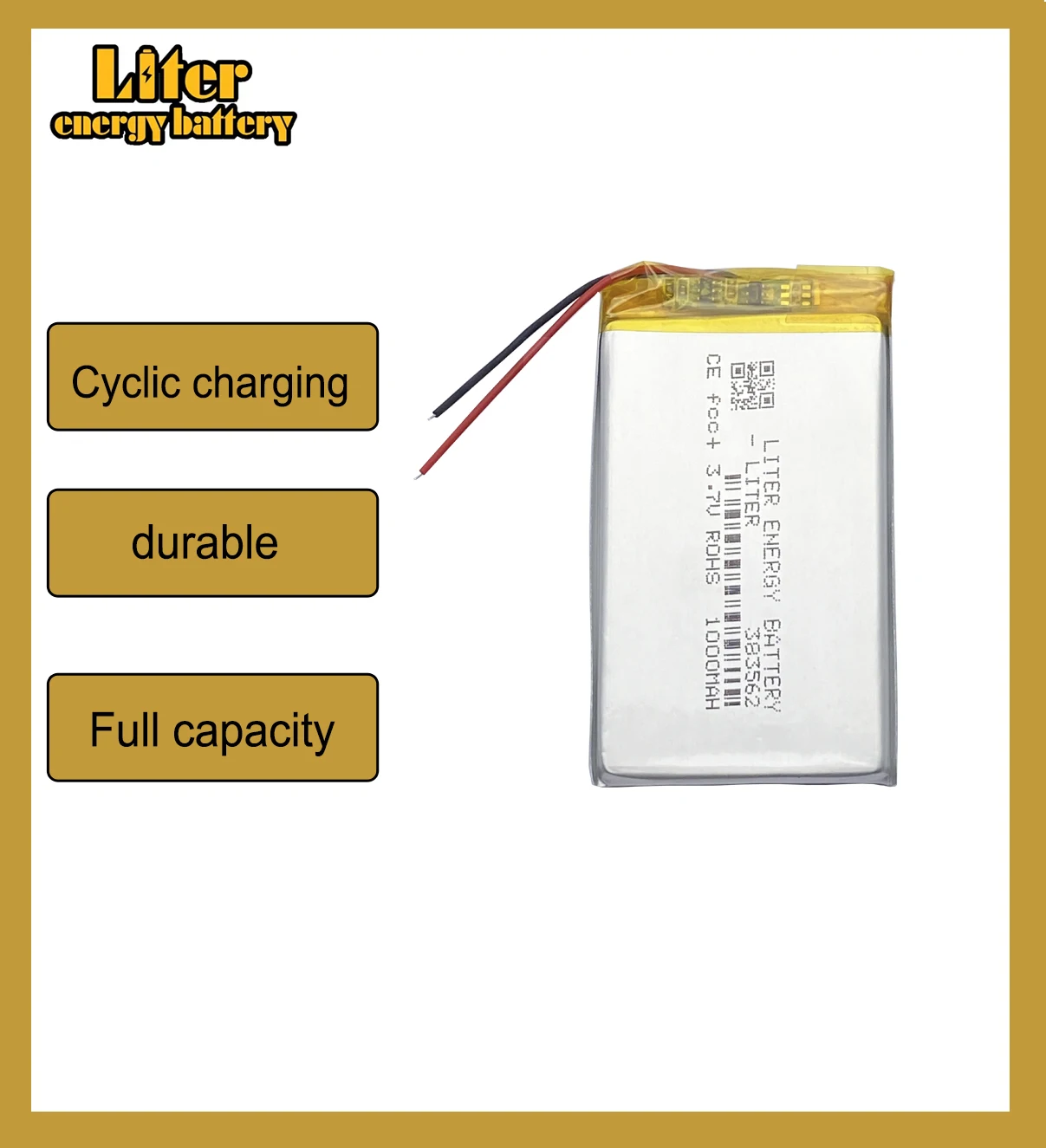 Batterie LiPo 3.7V 1000mAh pour Hélicoptère RC Modèle 383562