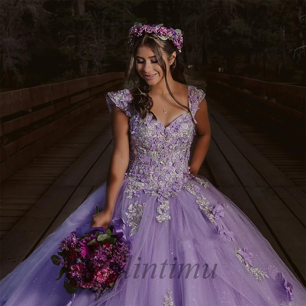 Cap Sleeves Birthday Prom Dresses For Girl Appliques Sequined Personalised Vestidos De Baile Sweet 16 Dress