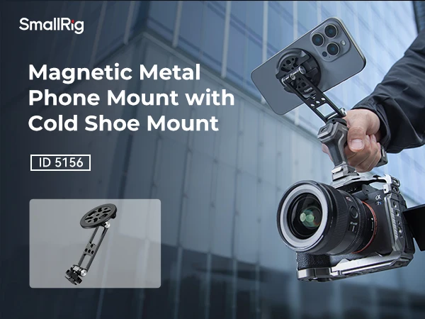 SmallRig Magnetic Metal Phone Mount with Cold Shoe Mount Adjustable Rotatable Phone Tripod Holder Adapter for iPhone Camera 5156